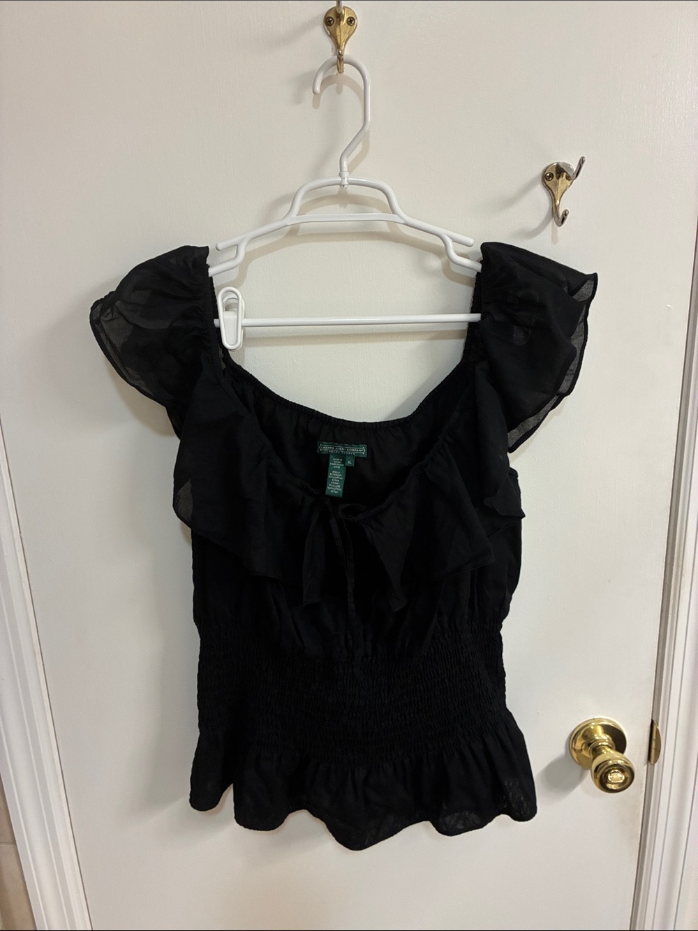 Lauren Ralph Lauren Black Ruffled Flutter Sleeve Blouse Sz XL-100% Cotton